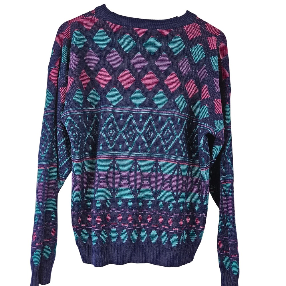 Adam Sloane colorful vintage 80s 90s drop sleeve sweater unisex, size L - Picture 2 of 4